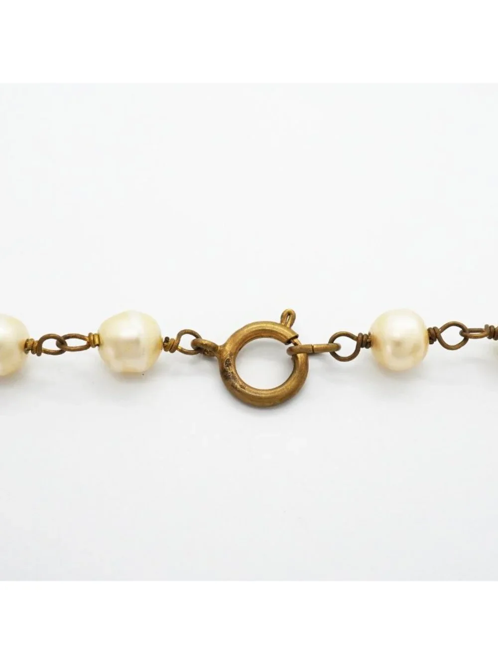 Chanel Necklace Vintage CC Logo Gold Plated Faux Pearl